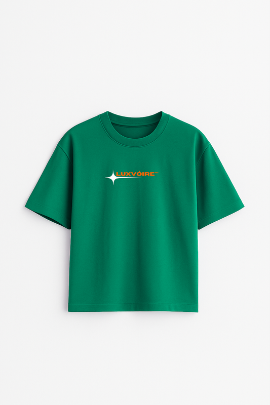 LUXVÓIRE™️ GREEN OVERSIZED T-SHIRT – CELESTIAL PERFECTION PRINT