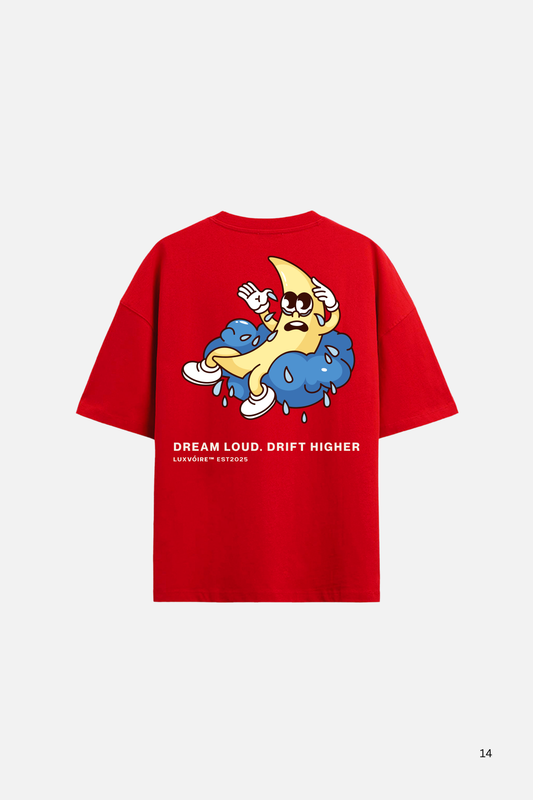 LUXVÓIRE™ DRIFT REALM OVERSIZED TEE – SCARLET CLOUDS EDITION