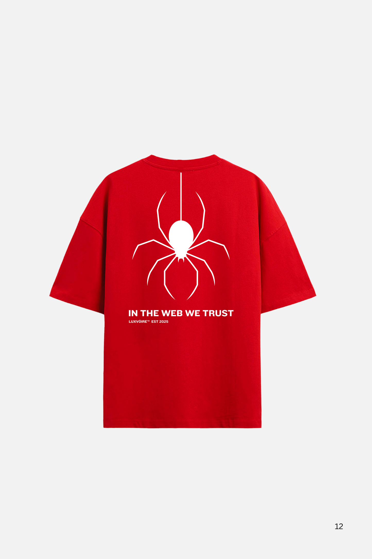 LUXVÓIRE™ IN THE WEB WE TRUST SIGNATURE UNISEX TEE – CRIMSON EDITION