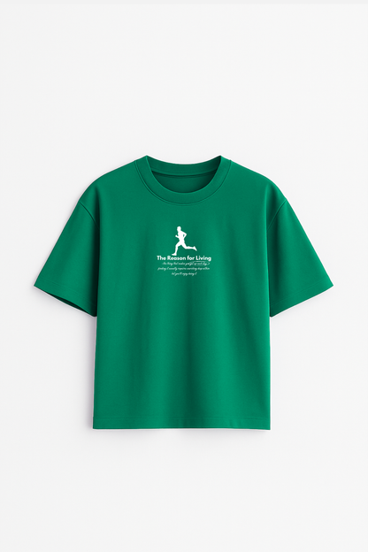 LUXVÓIRE™️ GREEN OVERSIZED T-SHIRT – CLIMBING LIFE’S HILL PRINT