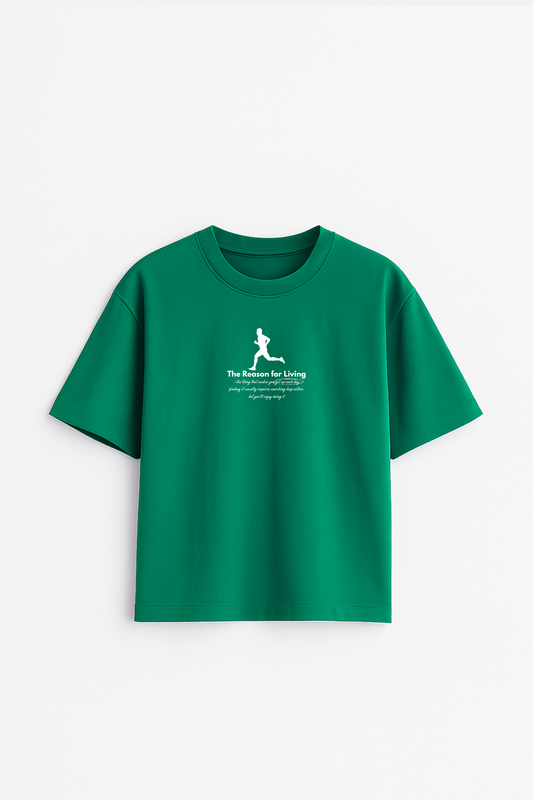 LUXVÓIRE™️ GREEN OVERSIZED T-SHIRT – CLIMBING LIFE’S HILL PRINT