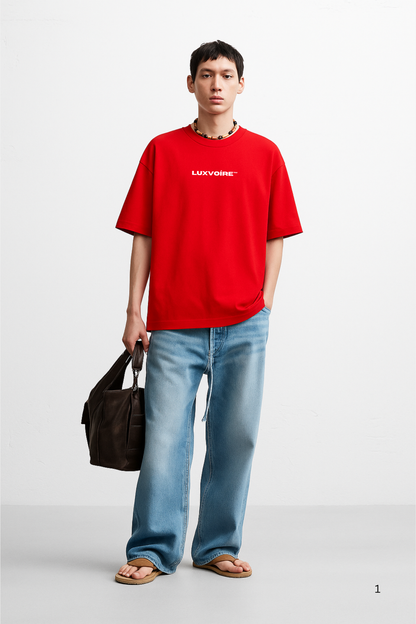 LUXVÓIRE™ COMFORT ZONE SIGNATURE UNISEX TEE – CRIMSON RED