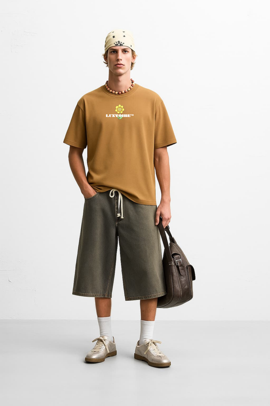 LUXVÓIRE™ BLOOM EDITION PREMIUM GRAPHIC TEE – SANDSTONE BROWN
