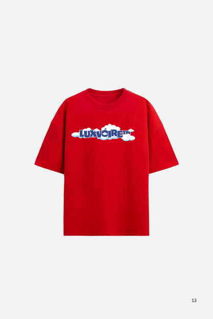 LUXVÓIRE™ DRIFT REALM OVERSIZED TEE – SCARLET CLOUDS EDITION