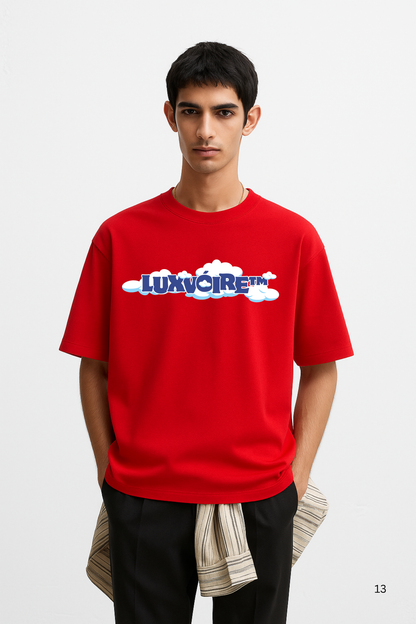 LUXVÓIRE™ DRIFT REALM OVERSIZED TEE – SCARLET CLOUDS EDITION