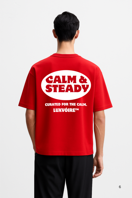 LUXVÓIRE™ CALM & STEADY SIGNATURE TEE – SCARLET EDITION